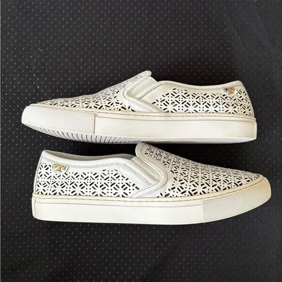 Tory Burch Lennon Laser Cut Slip-On White Sneakers - Picture 6 of 8